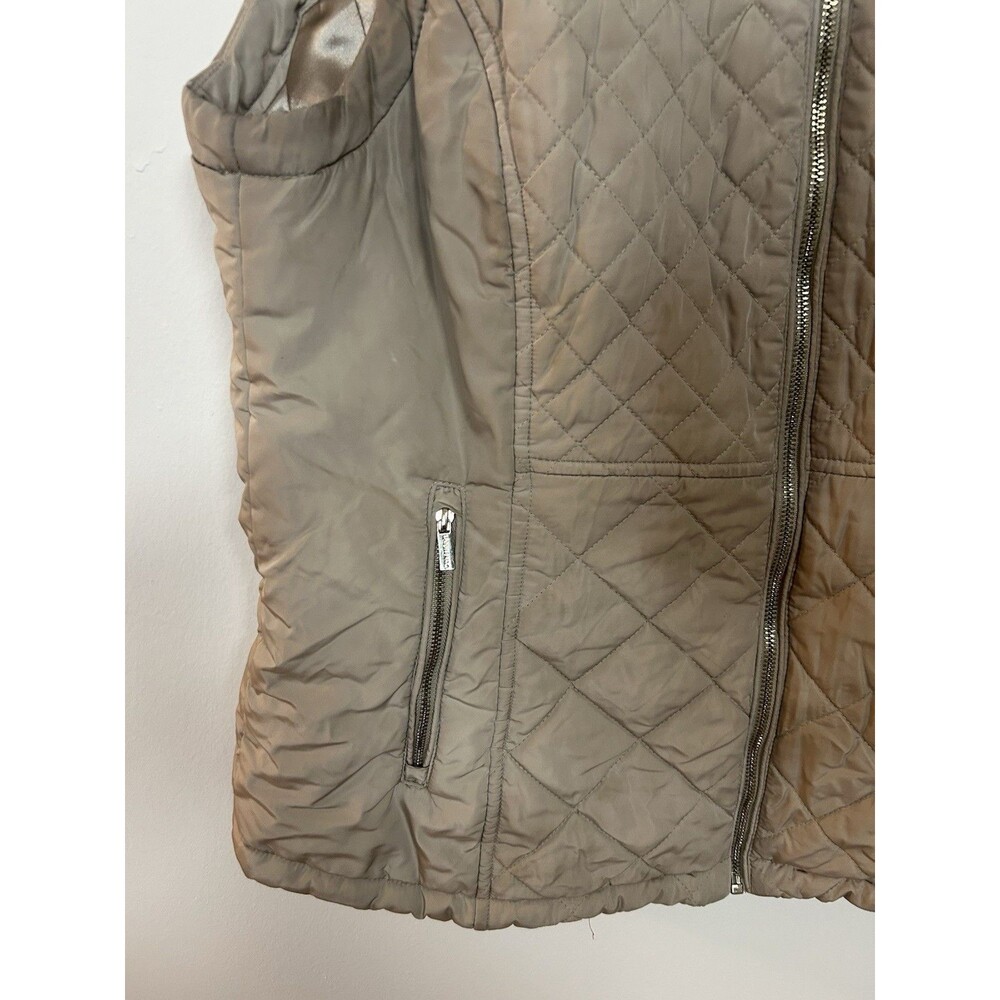 Calvin Klein Quilted Puffer Vest Faux Fur Collar Beige Women’s XL - Picture 4 of 9